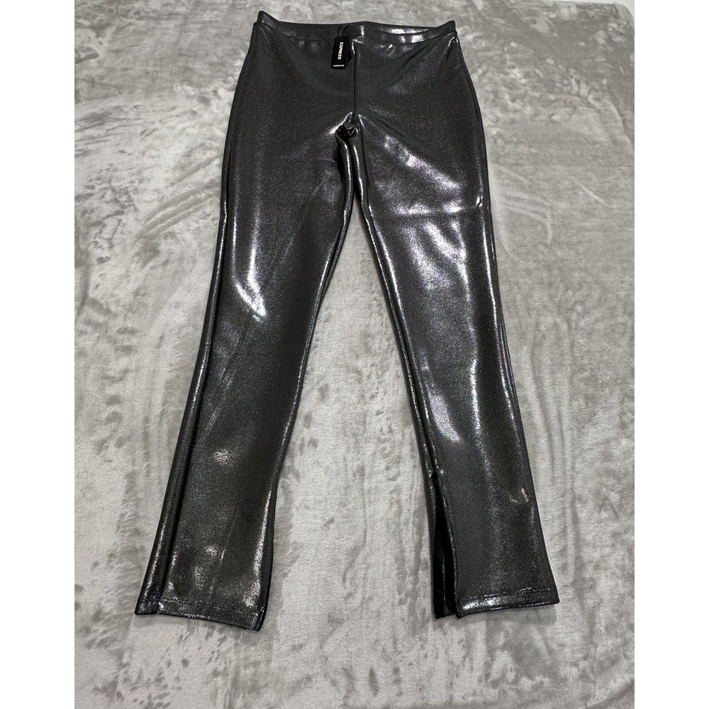 Express Pants Women's Size Medium Charcoal Shiny Stretch Zipper Ankle New w/ Tag